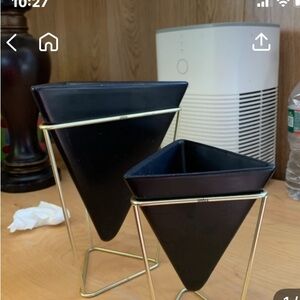 Modern Black Planter Set with Gold Stand